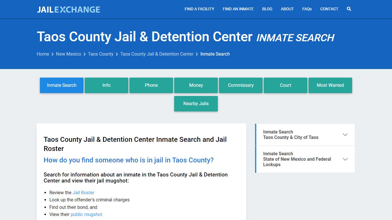 Taos County Jail & Detention Center Inmate Search